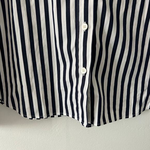Madewell Women's Y-Neck Button Up Navy Striped Shirt Blouse L Large New - Picture 4 of 12